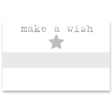 Carte-bijou "make a wish", horizontale, blanche/grise, dimensions 8,5 x 5,5 cm
