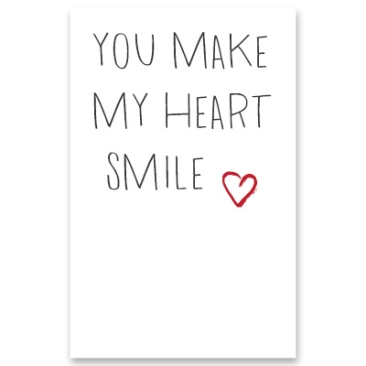 Juwelenkaart "Je doet mijn hart glimlachen", staand, wit/grijs, formaat 8,5 x 5,5 cm