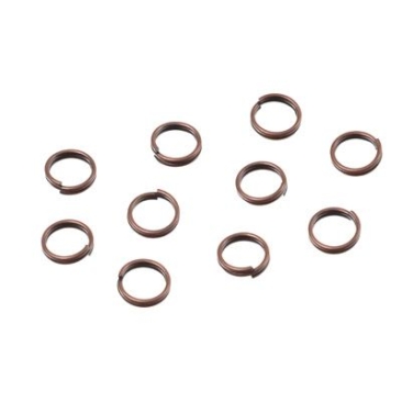 Split rings, 6 mm, double bent, antique copper-coloured, 10 pieces