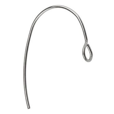 Stainless steel ear hook, silver-coloured, 25 x 14 x 4 mm, eyelet: 3 mm, plug: 0.7 mm