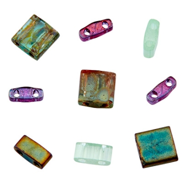 Miyuki Perlen Tila Bead Mix, 5 mm, Farbe: Sherwood Forest, assorted sizes, Röhrchen mit ca. 7,2 gr