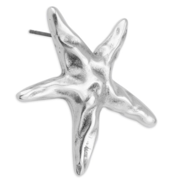 Oorbel zeester, met titanium pin, verzilverd