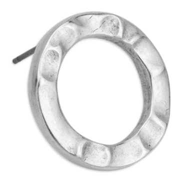 Oorbel gehamerd cirkel, met titanium pin, verzilverd