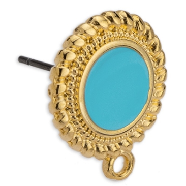 Ethno earring, round, enamelled, with titanium pin, gold-plated