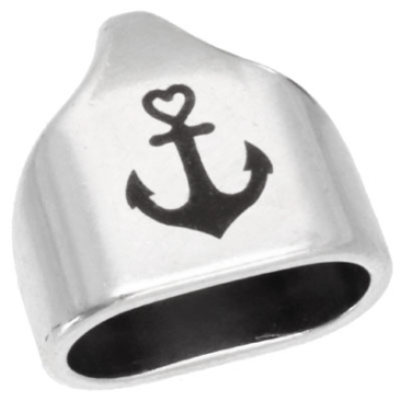 End cap with engraving "Anchor", 13 x 13.5 mm, silver-plated, suitable for 5 mm sail rope