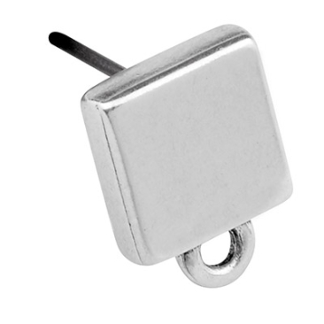 Ear stud square, 8 mm with eyelet, with titanium pin, silver plated