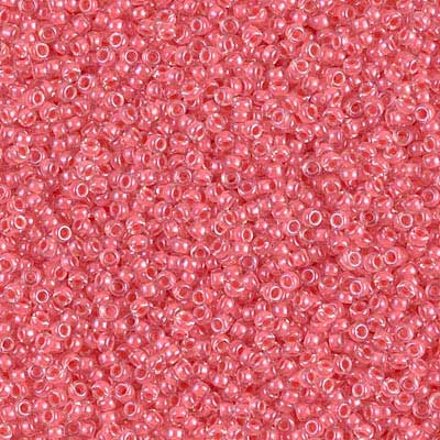 15/0 Miyuki Rocailles Perlen, Rund (ca. 1,5 mm), Farbe: Crystal, Coral Lined , Röhrchen mit ca. 8,2 Gramm 