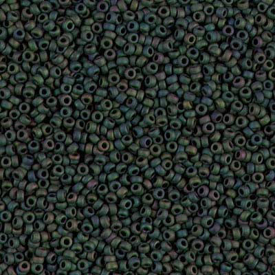 15/0 Miyuki Rocailles kralen, rond (ca. 1,5 mm), kleur: mat metallic groenblauw iriserend, tube met ca. 8,2 gram. 