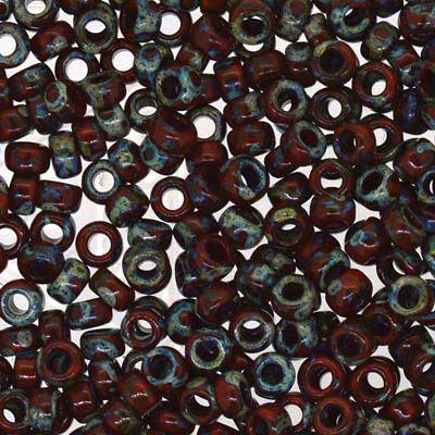 15/0 Miyuki Rocailles kralen, rond (ca. 1,5 mm), kleur: Picasso Opaque Red, tube met ca. 8,2 gram. 