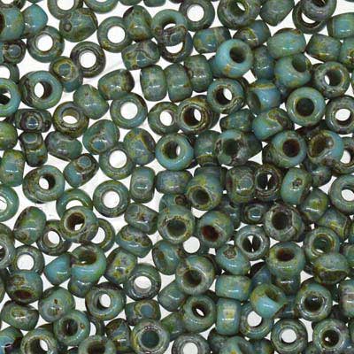 15/0 Miyuki Rocailles kralen, rond (ca. 1,5 mm), kleur: Picasso Seafoam Green, tube met ca. 8,2 gram. 