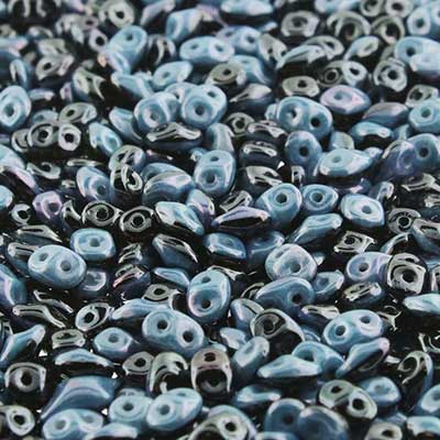 Matubo Superduo Perlen,  2,5 x 5 mm, Farbe Duets Black/White Blue Luster, Röhrchen mit ca. 22,5 gr 