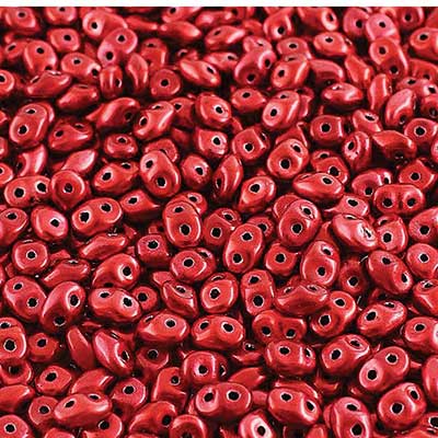 Matubo Superduo Perlen,  2,5 x 5 mm, Farbe Metalluster Lipstick Red, Röhrchen mit ca. 22,5 gr 