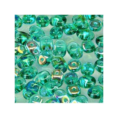 Matubo Superduo Perlen,  2,5 x 5 mm, Farbe Emerald AB, Röhrchen mit ca. 22,5 gr 
