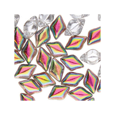 Matubo Gemduo beads, 8 x 5 mm, colour: Crystal Vitrail Czech Shield, tube with approx. 8 gr. 