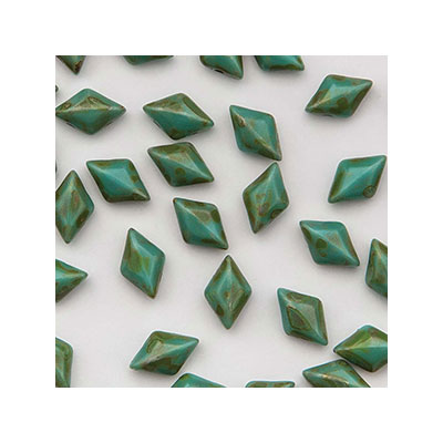 Matubo Gemduo beads, 8 x 5 mm, colour: Turquoise Green Dark Trav, tube with approx. 8 gr. 