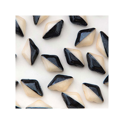 Matubo Gemduo beads, 8 x 5 mm, colour: Duet Black/White Beige Luster, tube with approx. 8 gr. 
