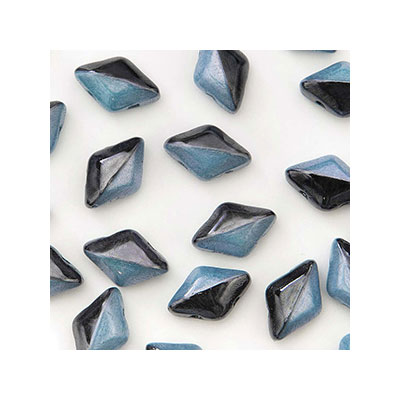 Matubo Gemduo perles, 8 x 5 mm, couleur : Duet Black/White Blue Luster, tube d'environ 8 gr. 