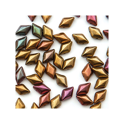 Matubo Gemduo beads, 8 x 5 mm, colour: Dark Gold Rainbow, tube with approx. 8 gr. 