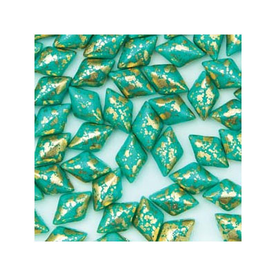 Matubo Gemduo kralen, 8 x 5 mm, kleur: Gold Splash Turkoois Groen, koker met ca. 8 gr. 