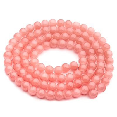 Perles de verre, jadelook, boule, rose, diamètre 6 mm, écheveau d'environ 130 perles 