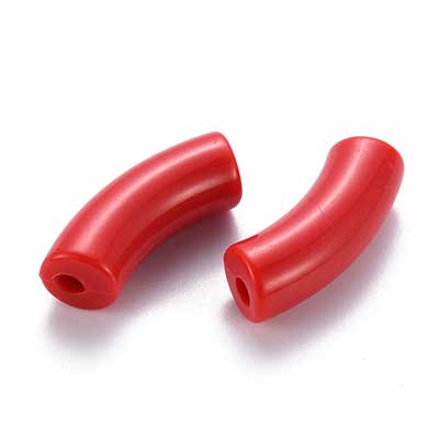 Acryl Perle Tube, Form: Gebogene Röhre, Größe ca. 35 x 11 mm, Farbe: Rot, Effekt: Opak 