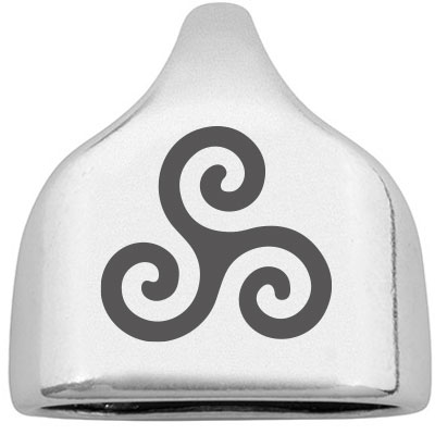 Embout avec gravure "Triskele" Symbole celtique de la chance, 22,5 x 23 mm, argenté, convient pour corde à voile de 10 mm 