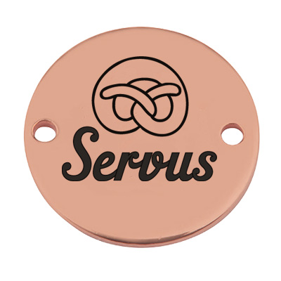 Coin connecteur de bracelet "Servus", 15 mm, doré à la rose, motif gravé au laser 