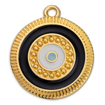 Metal pendant round, with eye motif, enamelled, 18 x 20.5 mm, gold-plated 