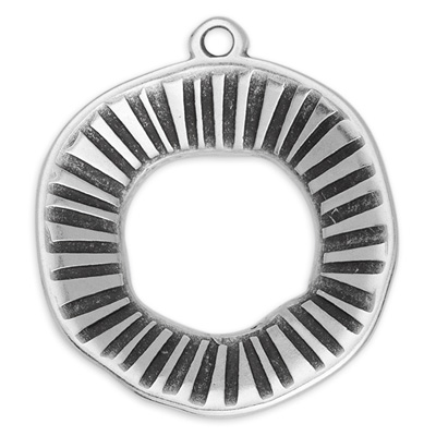 Metal pendant round, with stripes, 22 x 24.5 mm, silver-plated 