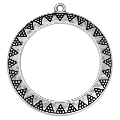Pendentif métal rond, avec motif ethnique, 39,5 x 43 mm, argenté 