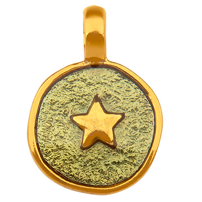 Metal pendant round, motif star, gold-plated, enamelled, 19 x 13.0 mm 
