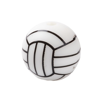 Silikonperle, Rund, Motiv Volleyball, weiß, Durchmesser 14 mm, Lochdurchmesser: 2 mm 