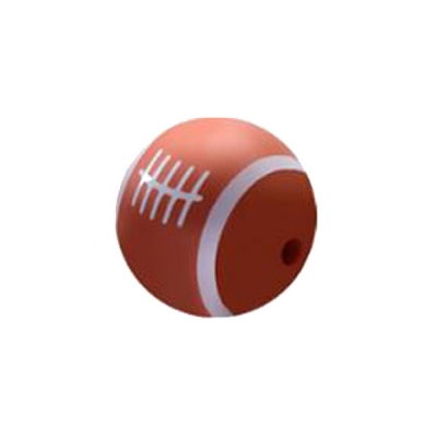 Silikonperle, Rund, Motiv Rugbyball, braun, Durchmesser 14 mm, Lochdurchmesser: 2 mm 