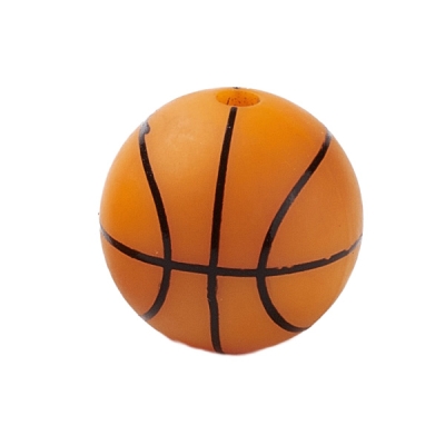 Silikonperle, Rund, Motiv Basketball, orange, Durchmesser 14 mm, Lochdurchmesser: 2 mm 