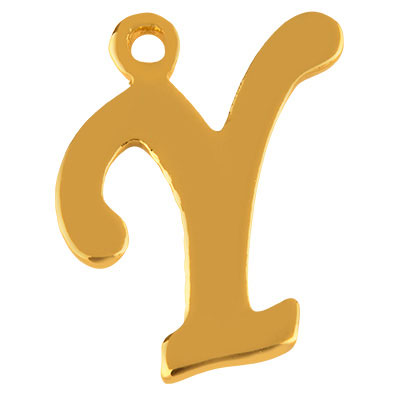 Letter: Y, roestvrijstalen hanger in de vorm van een letter, goudkleurig, 14 x 11 x 1 mm, gatdiameter: 1 mm 