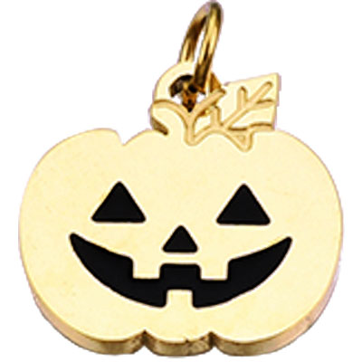 Halloween Edelstahl-Emailanhänger Kürbis, mit Öse, Kürbis, vergoldet, 10x10x1 mm 