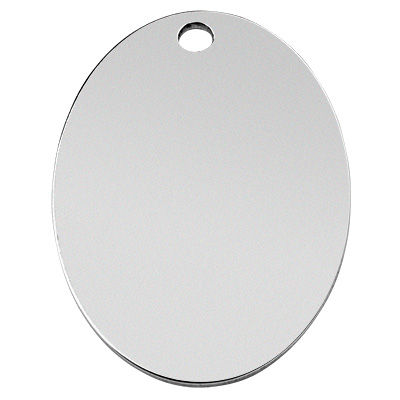 Stainless steel pendant, stamp blank, oval, silver-coloured, 38x26x1 mm, hole: 3 mm 