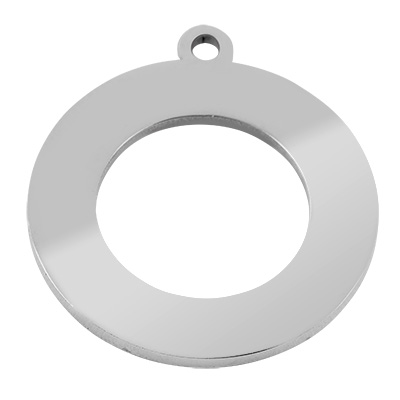Stainless steel pendant, stamp blank, donut, silver-coloured, 28x25x1.2 mm, hole: 2 mm 