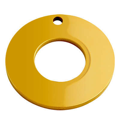 Stainless steel pendant, stamp blank, donut, gold-coloured, 30x1.8 mm, hole: 1.6 mm 