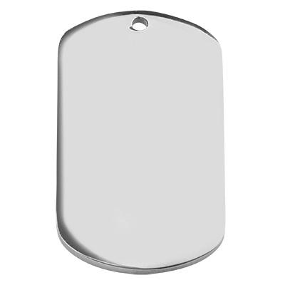 Roestvrijstalen hanger, stempel blanco, rechthoek, zilverkleurig, 25x13,5x0,8 mm, gat: 1,2 mm 