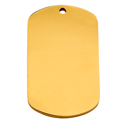 Roestvrijstalen hanger, stempel blanco, rechthoek, goudkleurig, 25x13,5x0,8 mm, gat: 1,2 mm 