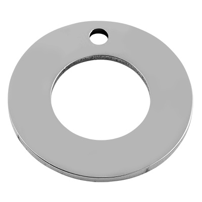Stainless steel pendant, stamp blank, donut, silver-coloured, 20x1 mm, hole: 2 mm & 10 mm 