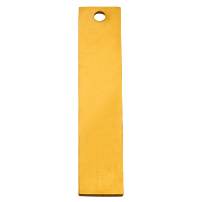 Stainless steel pendant, stamp blank, rectangle, gold-coloured, 40x8x0.8 mm, hole: 2 mm 