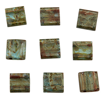 Miyuki Perle Tila Bead, 5 x 5 mm, Farbe: Picasso olivine transparent, Röhrchen mit ca. 7,2 gr 