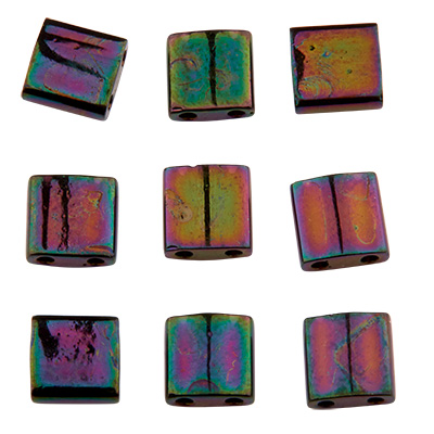 Miyuki kraal Tila Bead, 5 x 5 mm, kleur: metallic paars iriserend, buis met ca. 7,2 gr. 