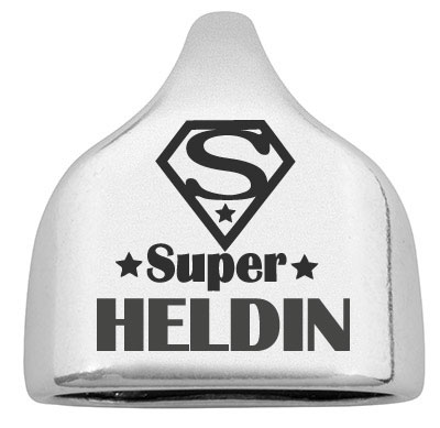 Endkappe mit Gravur "Superheldin", 22,5 x 23 mm, versilbert, geeignet für 10 mm Segelseil 