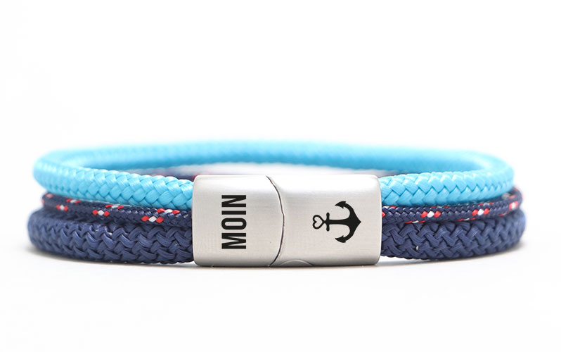 Segeltau Armband "Moin & Anker" mit drei verschiedenen Bändern und eckigem Magnetverschluss 