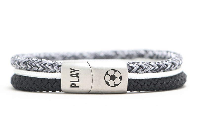 Segeltau Armband "Fußball" mit drei verschiedenen Bändern und eckigem Magnetverschluss 