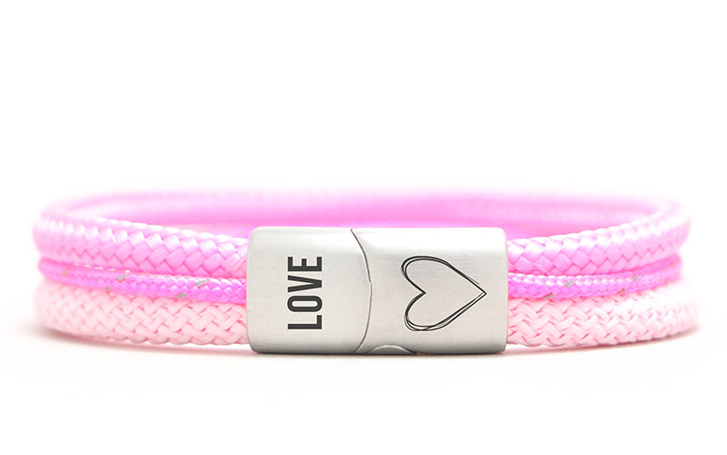 Segeltau Armband "Love & Herz" mit drei verschiedenen Bändern und eckigem Magnetverschluss 