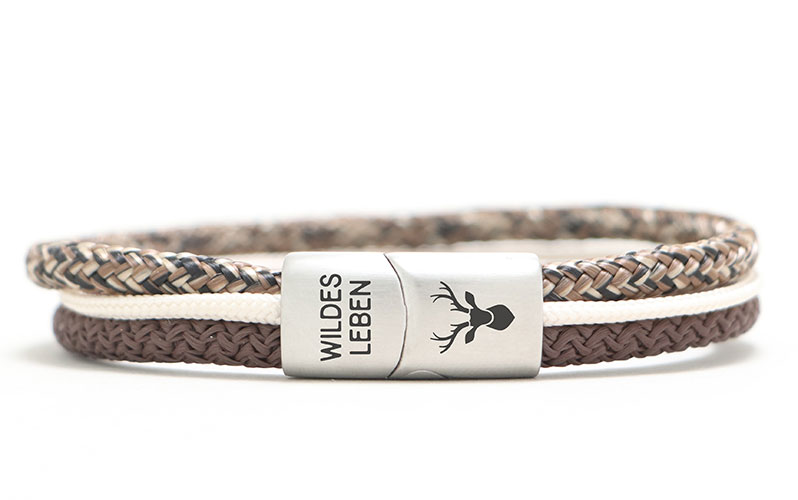 Segeltau Armband "Wildes Leben & Hirsch" mit drei verschiedenen Bändern und eckigem Magnetverschluss 